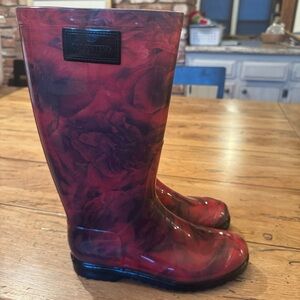 Valentino Garavani Rain Boots Flat Tall Flower Red 38/7.5
